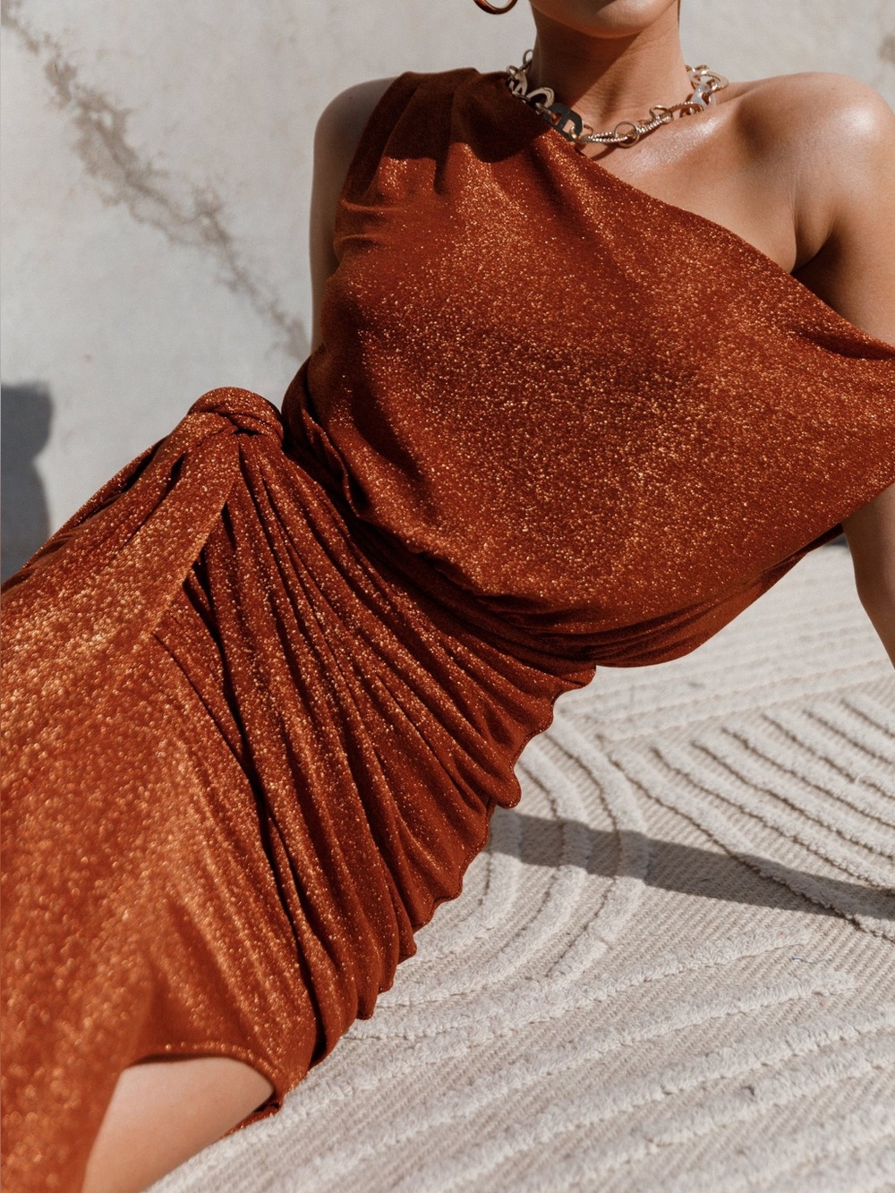 Petal & Pup Santiago Off Shoulder Dress XS Bronze Metallic Fall Wedding Party - Picture 4 of 14